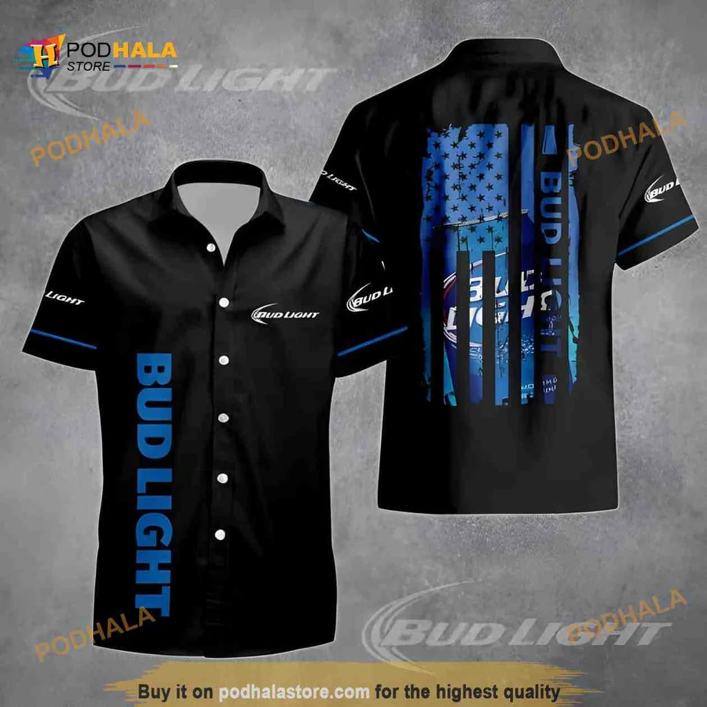 Bud Light Hawaiian Shirt With Vintage American Flag Design