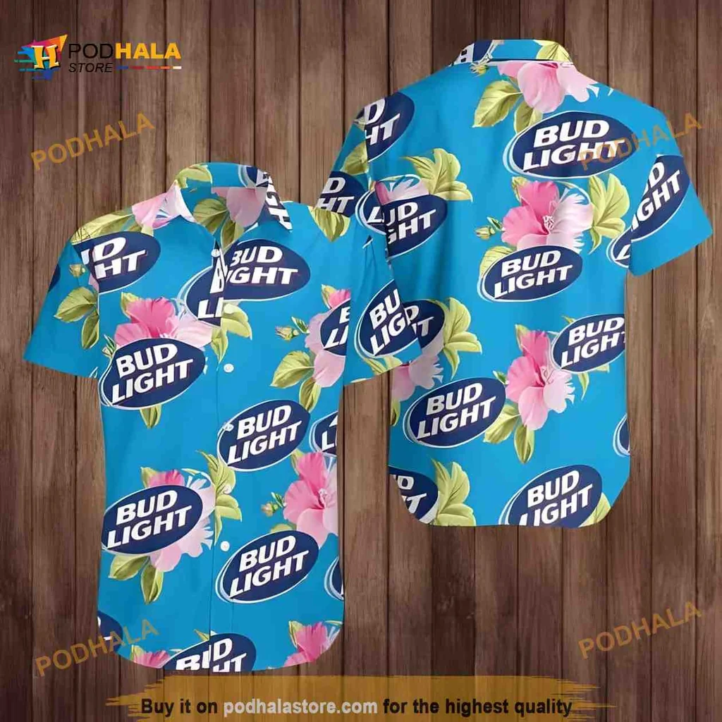 Bud Light Hibiscus Floral Hawaiian Shirt For Beer Lovers