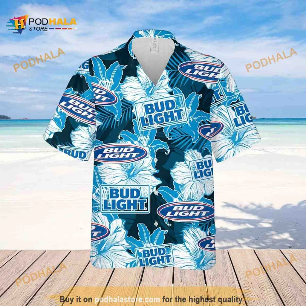 Bud Light Hibiscus Flower Hawaiian Shirt For Beach Lovers