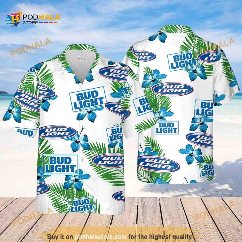 Bud Light Hibiscus Hawaiian Shirt With Tropical Floral Design