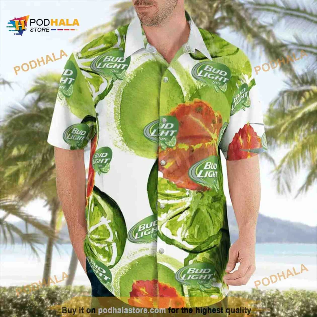 Bud Light Lime Watermelon Hawaiian Shirt With Tropical Design