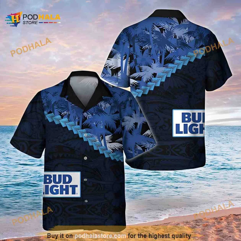 Bud Light Palm Tree Hawaiian Shirt With Tropical Design