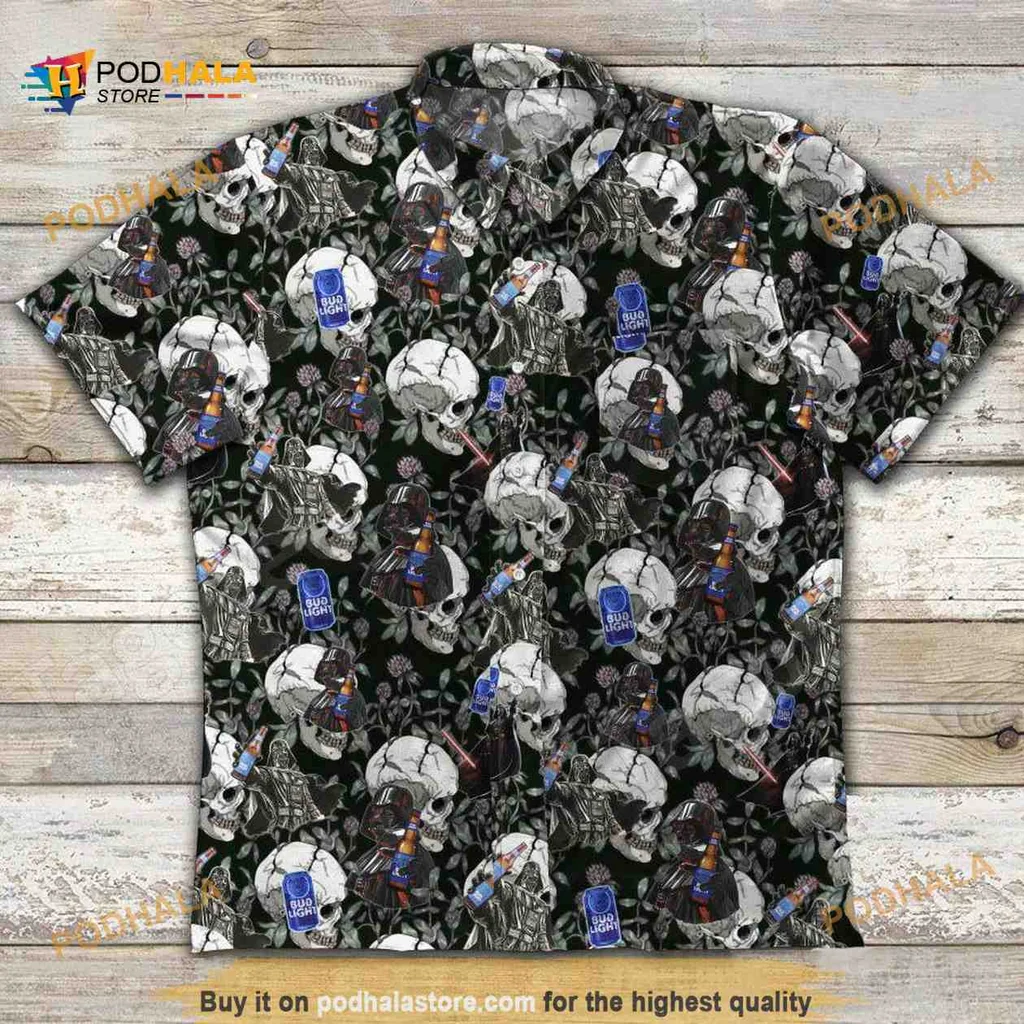 Bud Light Skulls Hawaiian Shirt Featuring Beer Bottles And Cans