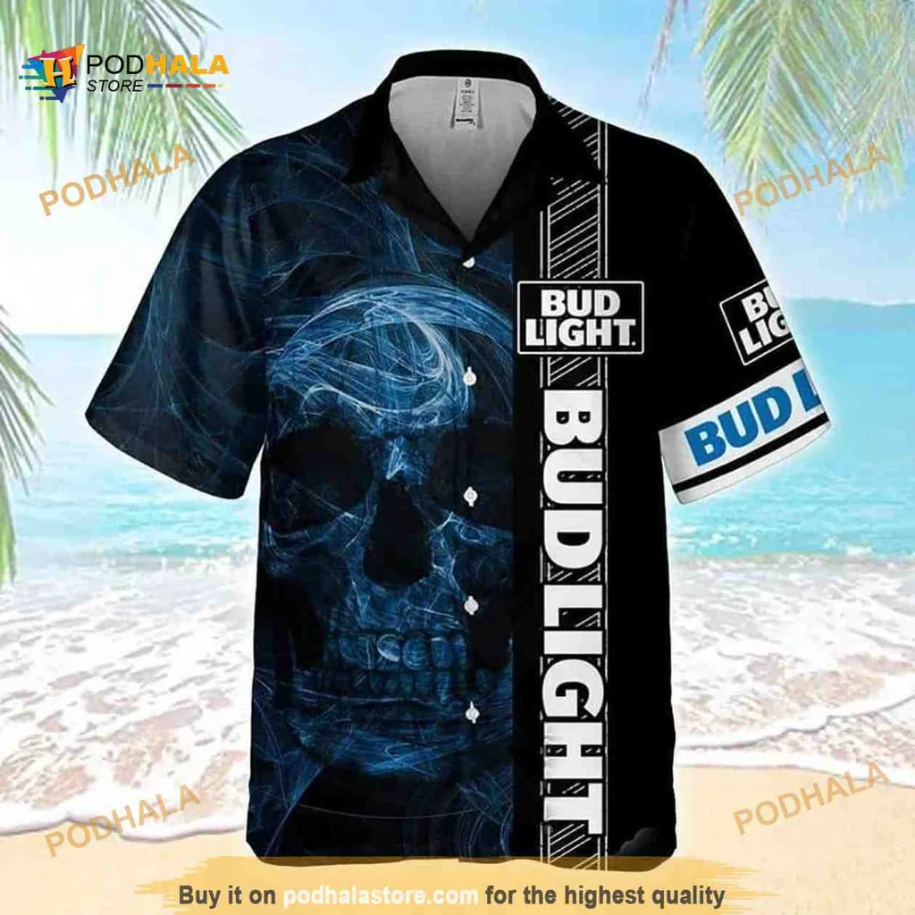 Bud Light Smoky Skull Hawaiian Shirt With Ghostly Design