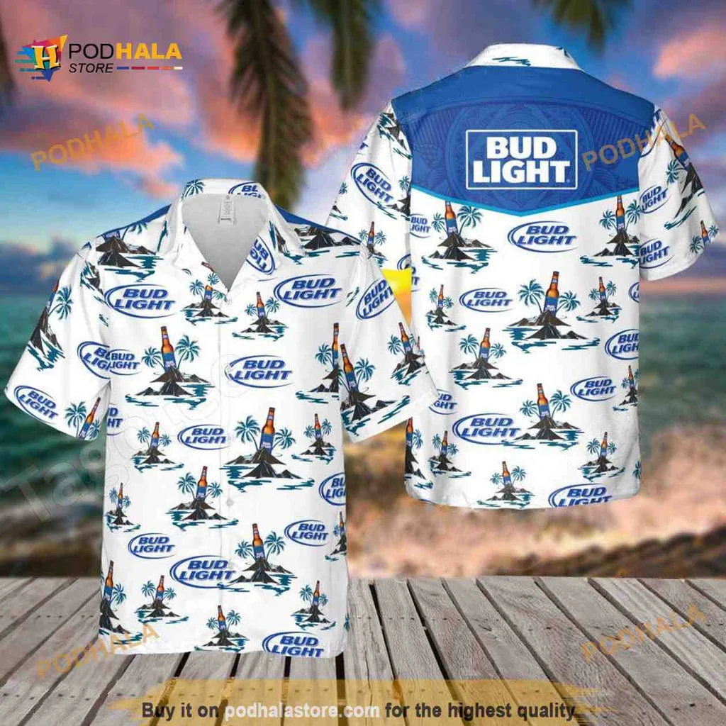 Bud Light Surfing Hawaiian Shirt With Tropical Beach Design