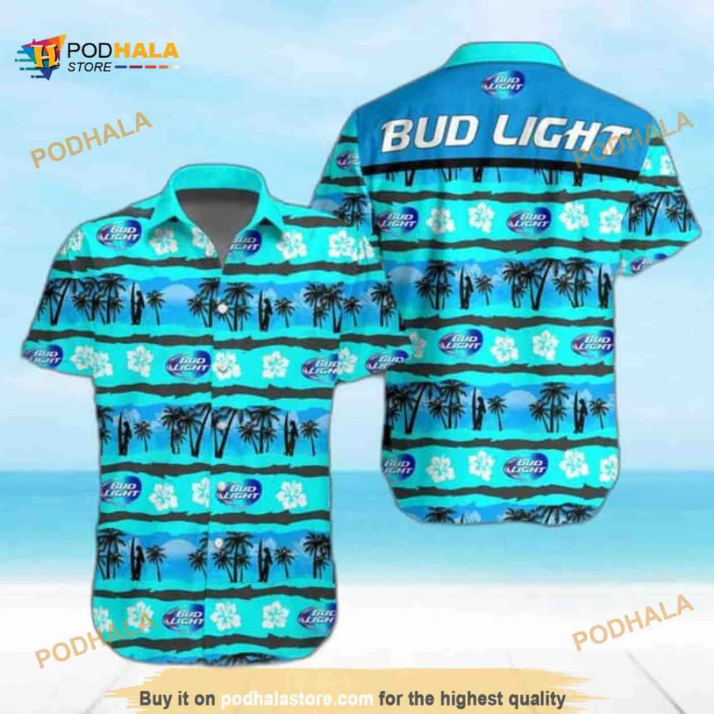 Bud Light Tropical Beach Hawaiian Shirt With Palm Trees