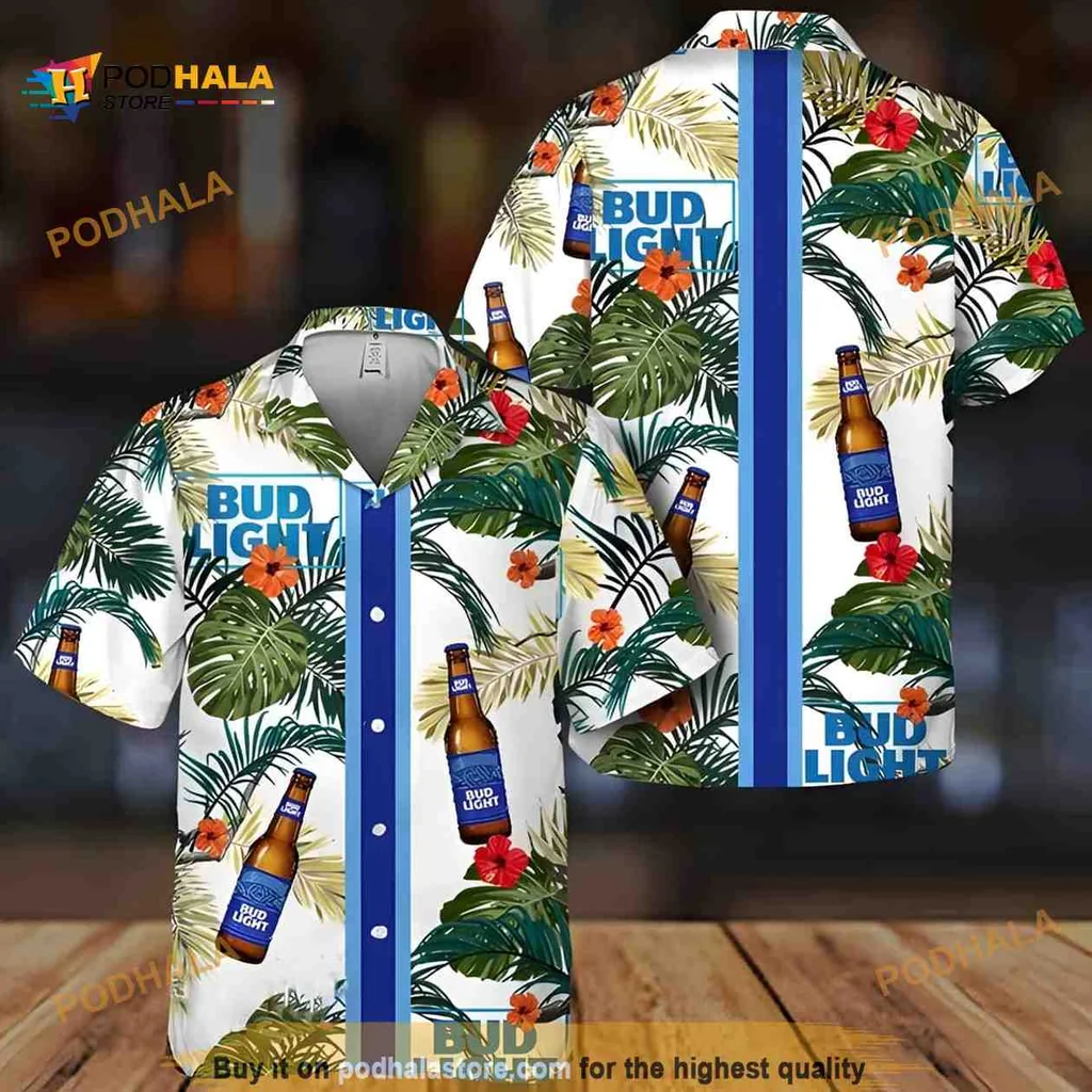 Bud Light Tropical Beach Lovers Hawaiian Shirt With Vibrant Floral Design