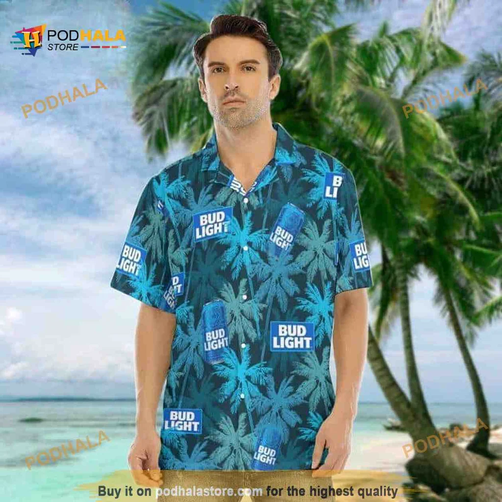 Bud Light Tropical Palm Tree Hawaiian Shirt For Beach Lovers