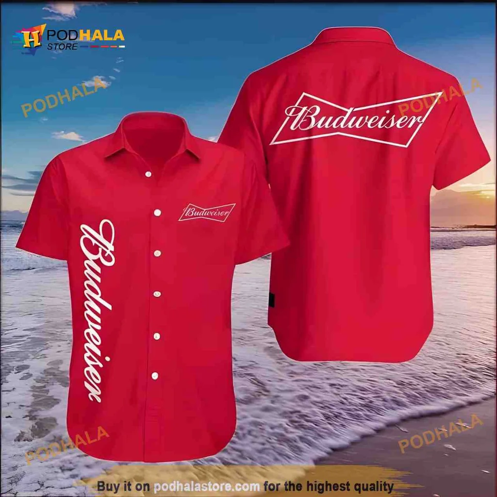 Budweiser Aloha Hawaiian Shirt, Fun Red Design For Beer Lovers