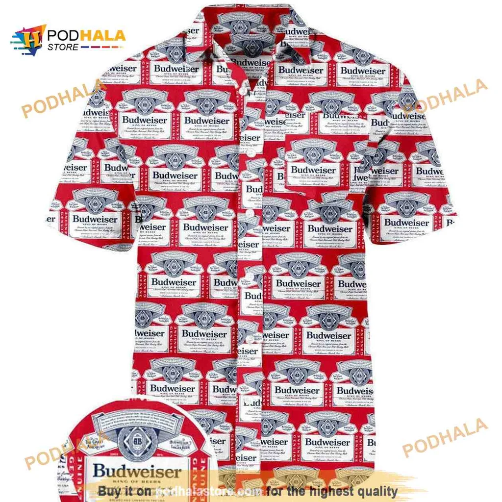 Budweiser Aloha Shirt Featuring Iconic King Of Beers Logo