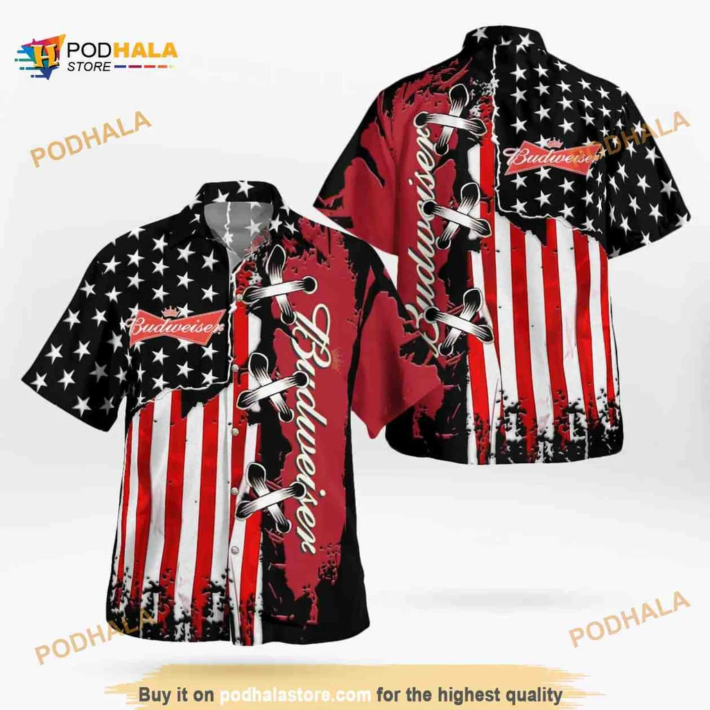 Budweiser American Flag Hawaiian Shirt, Patriotic Aloha Shirt For Beer Lovers
