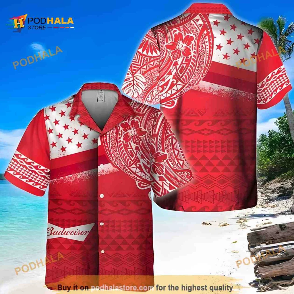 Budweiser Beer Aloha Hawaiian Shirt With Polynesian Pattern
