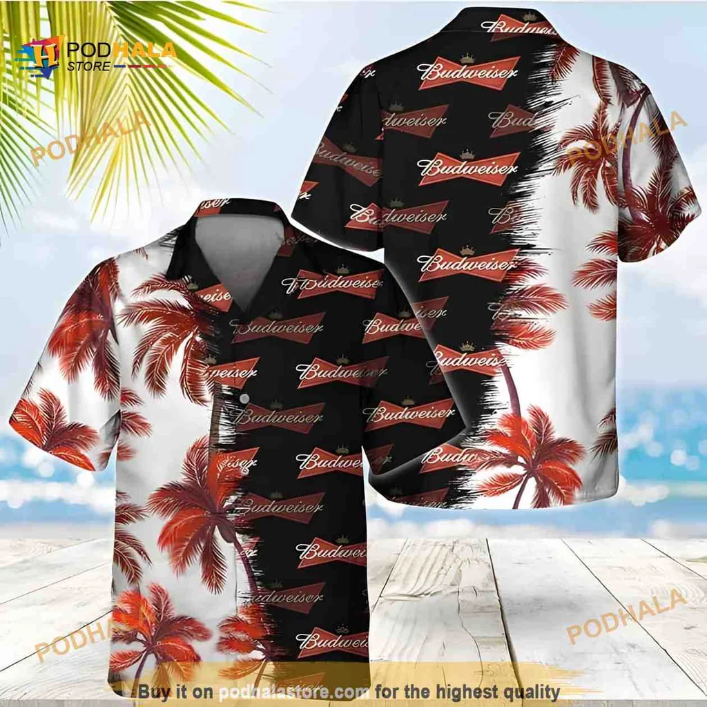 Budweiser Beer Aloha Shirt With Palm Trees For Beach Lovers