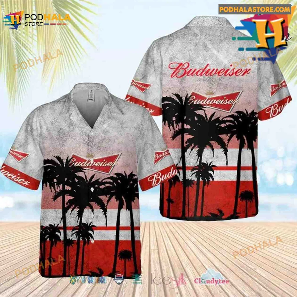 Budweiser Beer Palm Tree Hawaiian Shirt With Sunset Design