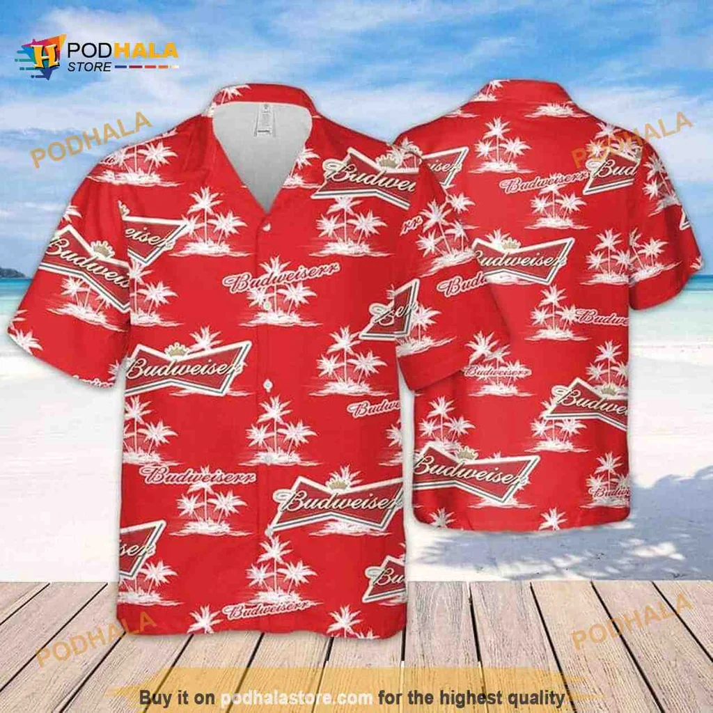 Budweiser Coconut Tree Aloha Shirt, Tropical Beer Lovers Hawaiian Shirt
