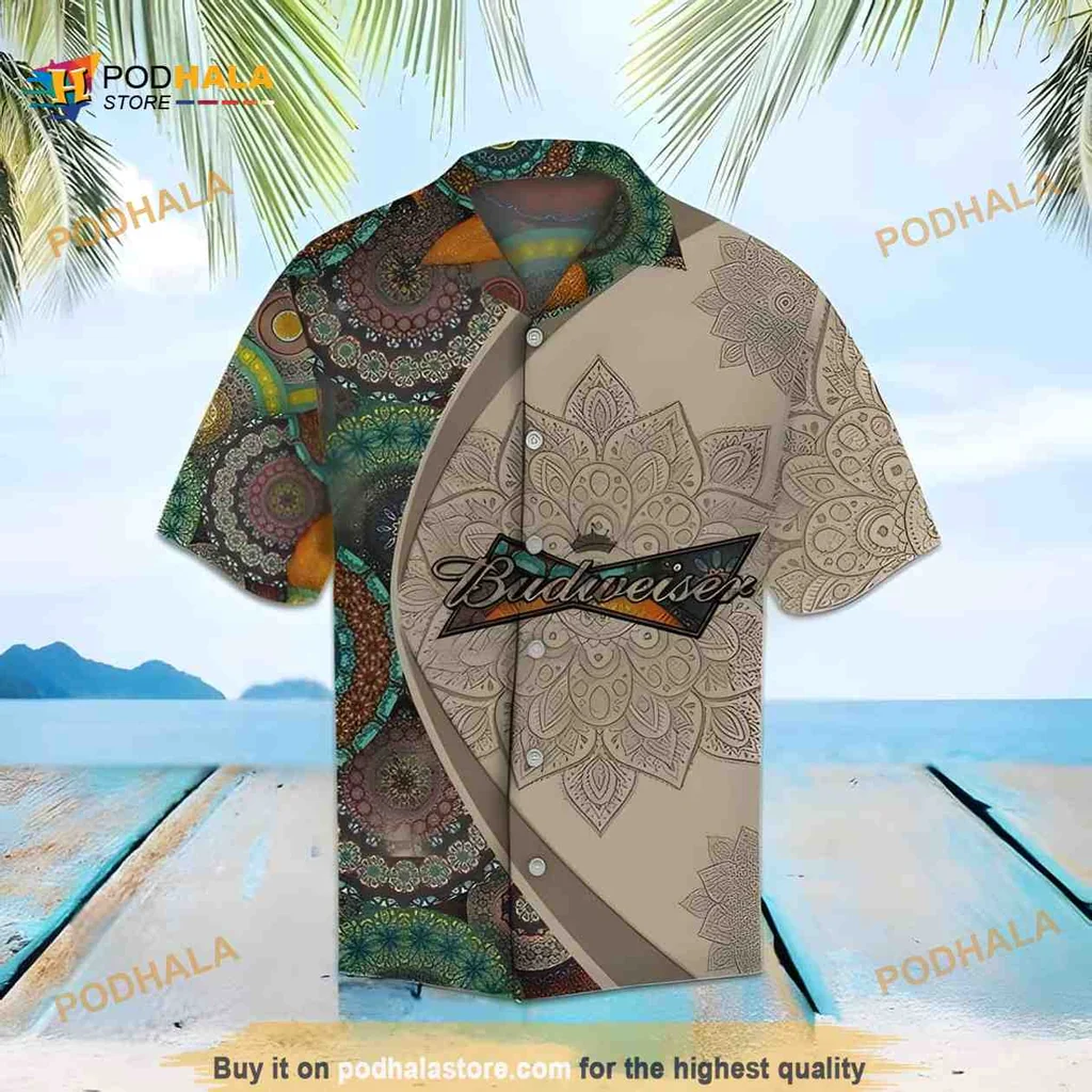 Budweiser Mandala Pattern Hawaiian Shirt, Tropical Beach Vibes Aloha Shirt