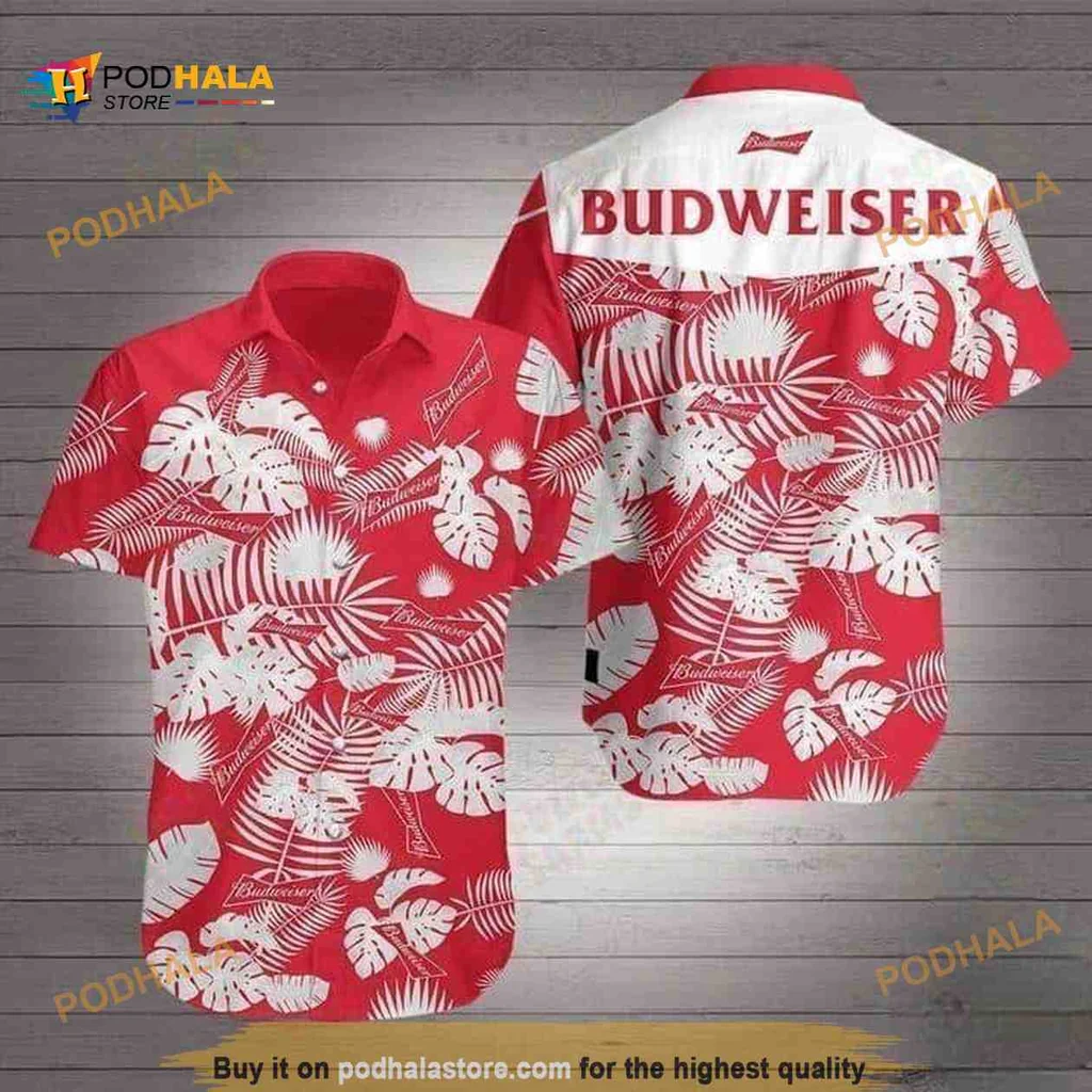 Budweiser Palm Leaves Hawaiian Shirt, Tropical Aloha Design For Summer Fun