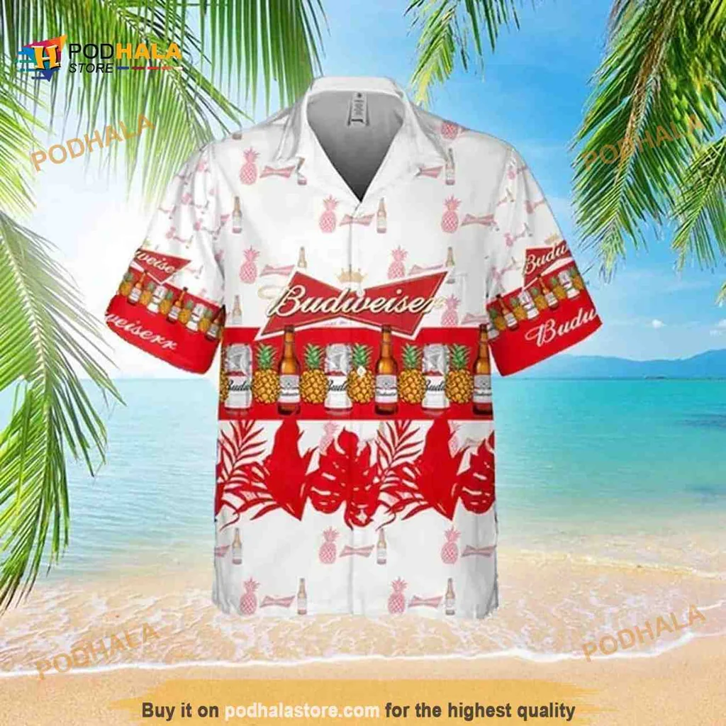 Budweiser Palm Leaves Hawaiian Shirt, Tropical Beach Lover Aloha Style