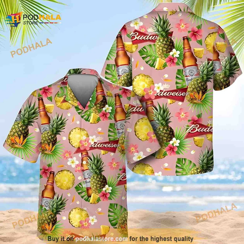 Budweiser Tropical Aloha Shirt, Vibrant Hawaiian Design For Beach Lovers