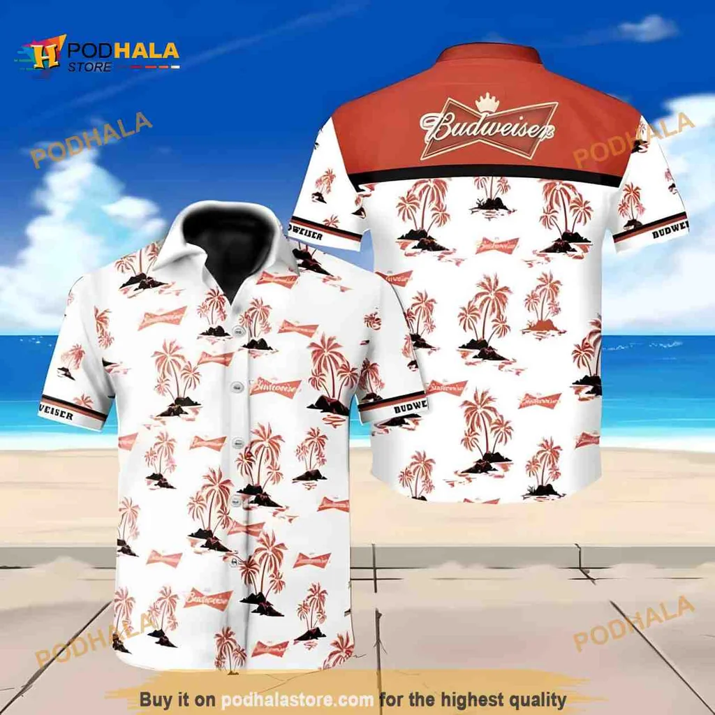 Budweiser Tropical Aloha Shirt, Vibrant Island Pattern For Beach Trips