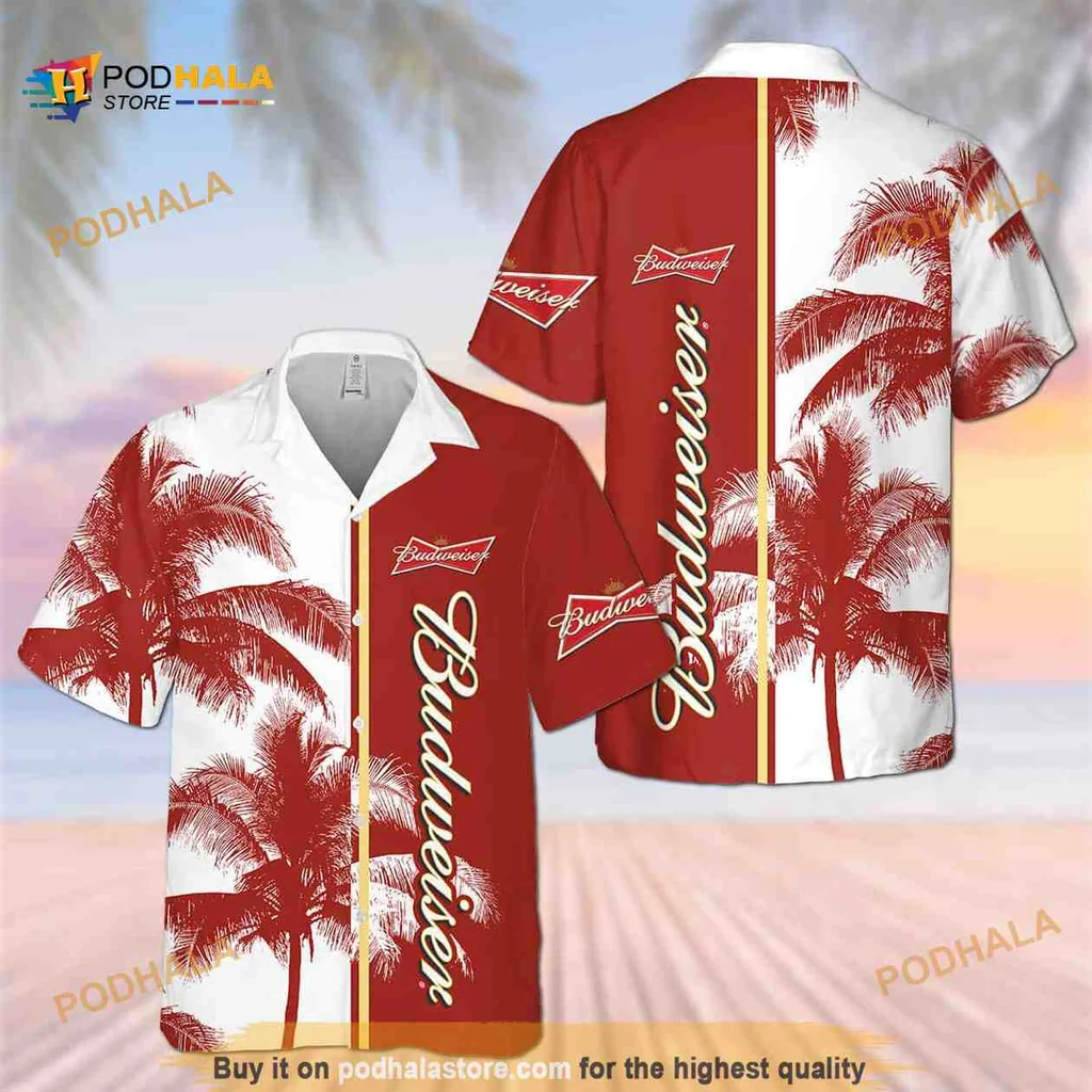 Budweiser Tropical Aloha Shirt, Vibrant Palm Trees For Beach Lovers