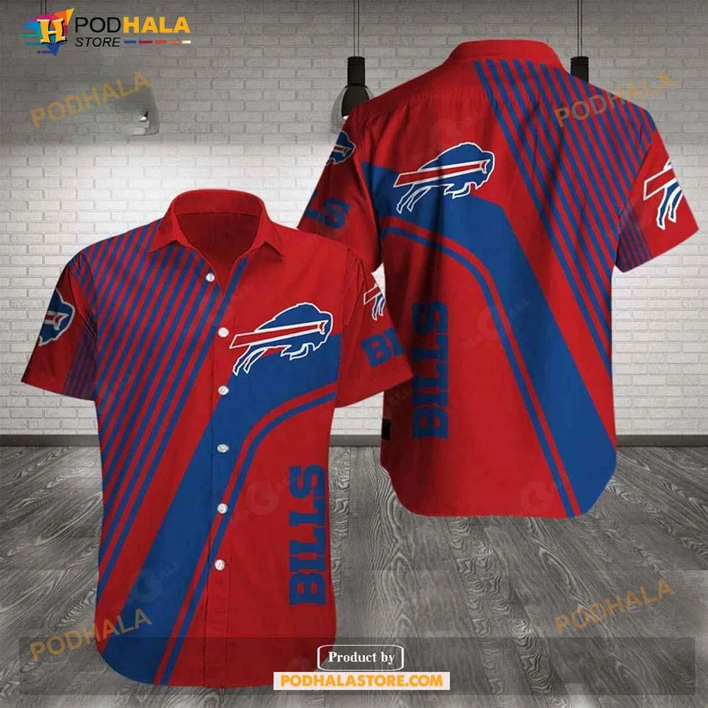 Buffalo Bills Aloha Shirt With Bold Blue Stripes And Team Graphics