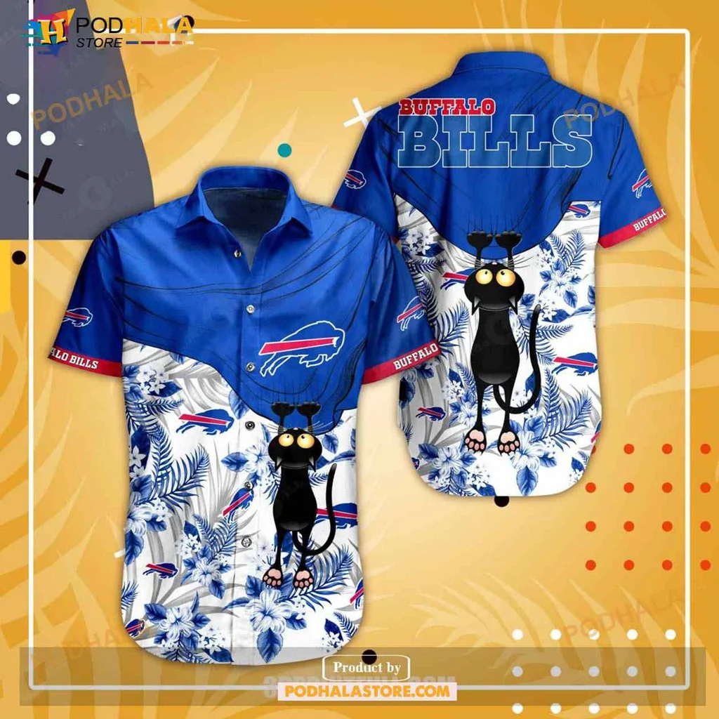 Buffalo Bills Cat Aloha Shirt With Tropical Floral Design