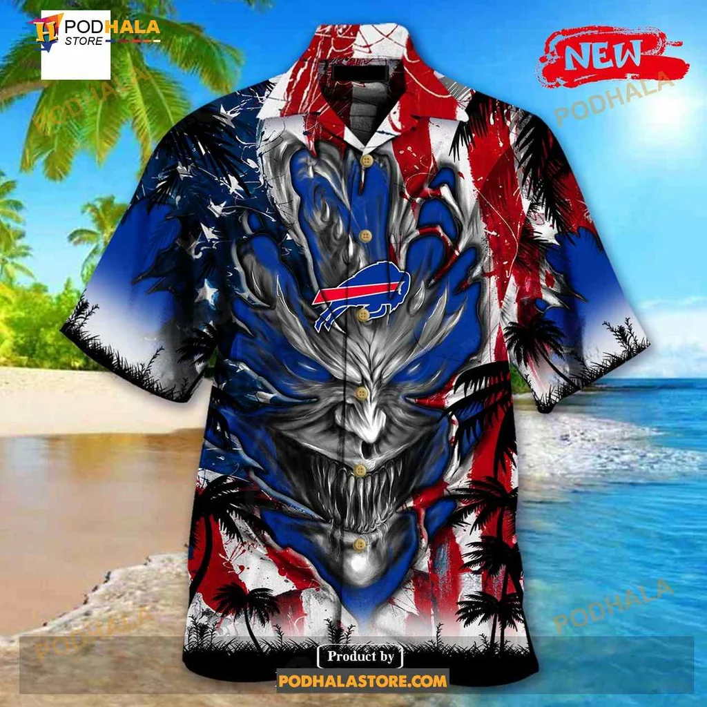Buffalo Bills Demon Face Hawaiian Shirt With Us Flag Design
