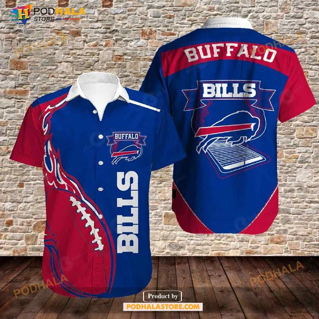 Buffalo Bills Fan Aloha Shirt With Football And Helmet Design