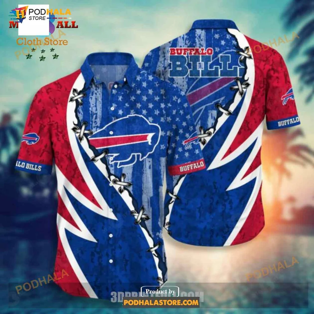 Buffalo Bills Fan Aloha Shirt With Patriotic Buffalo Design Buffalo Bills Fan Aloha Shirt With Patriotic Buffalo Design