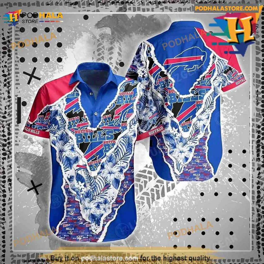 Buffalo Bills Floral Aloha Shirt With Vibrant Blue Background