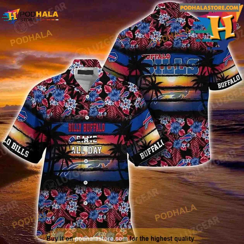 Buffalo Bills Floral Hawaiian Shirt With Tropical Sunset Design
