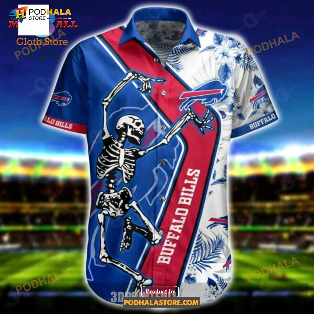 Buffalo Bills Funny Hawaiian Shirt Featuring Playful Skeleton Design