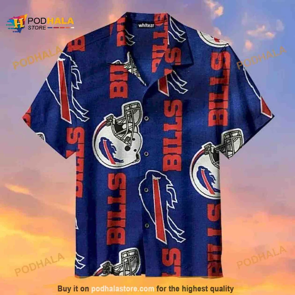 Buffalo Bills Hawaiian Shirt Featuring Football Helmet Design