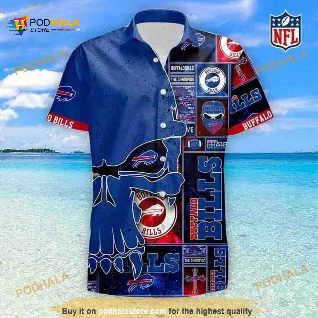 Buffalo Bills Hawaiian Shirt Featuring Team Logo And Champion Patches