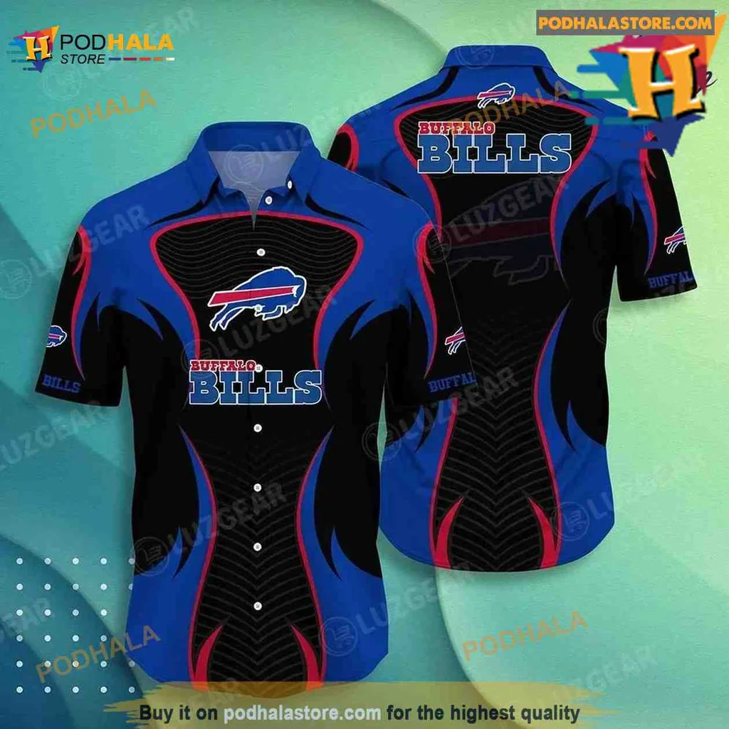 Buffalo Bills Hawaiian Shirt With Bold Logo And Wave Pattern