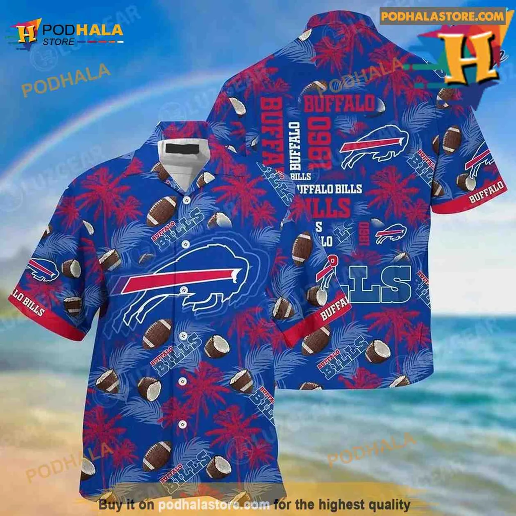 Buffalo Bills Hawaiian Shirt With Palm Trees And Footballs