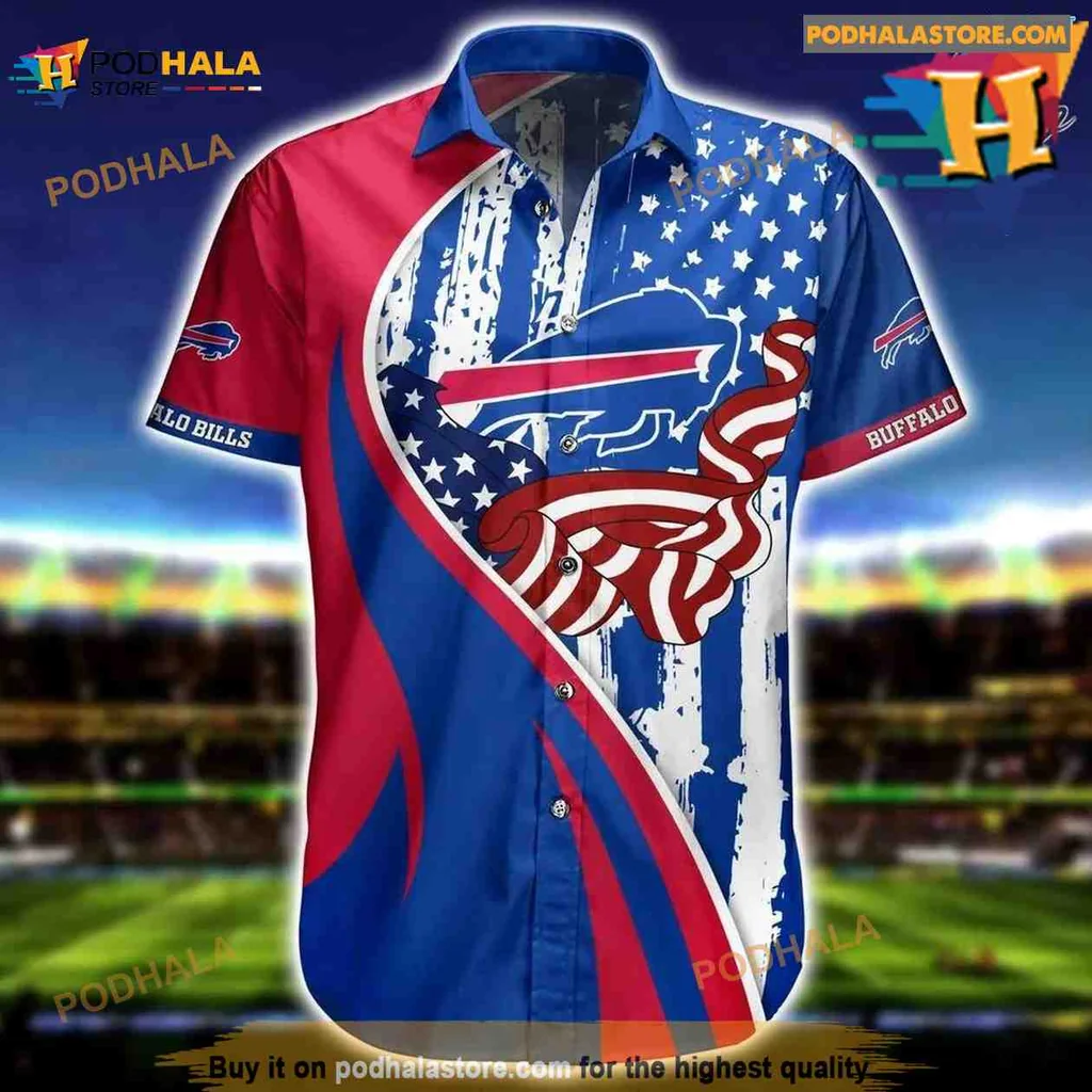 Buffalo Bills Hawaiian Shirt With Vintage Us Flag Design