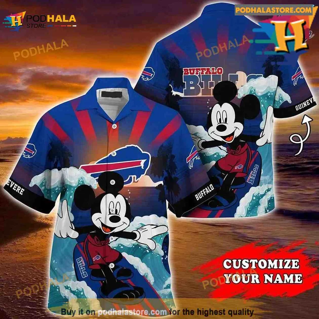 Buffalo Bills Mickey Mouse Aloha Shirt Surfing Design For Summer Fun