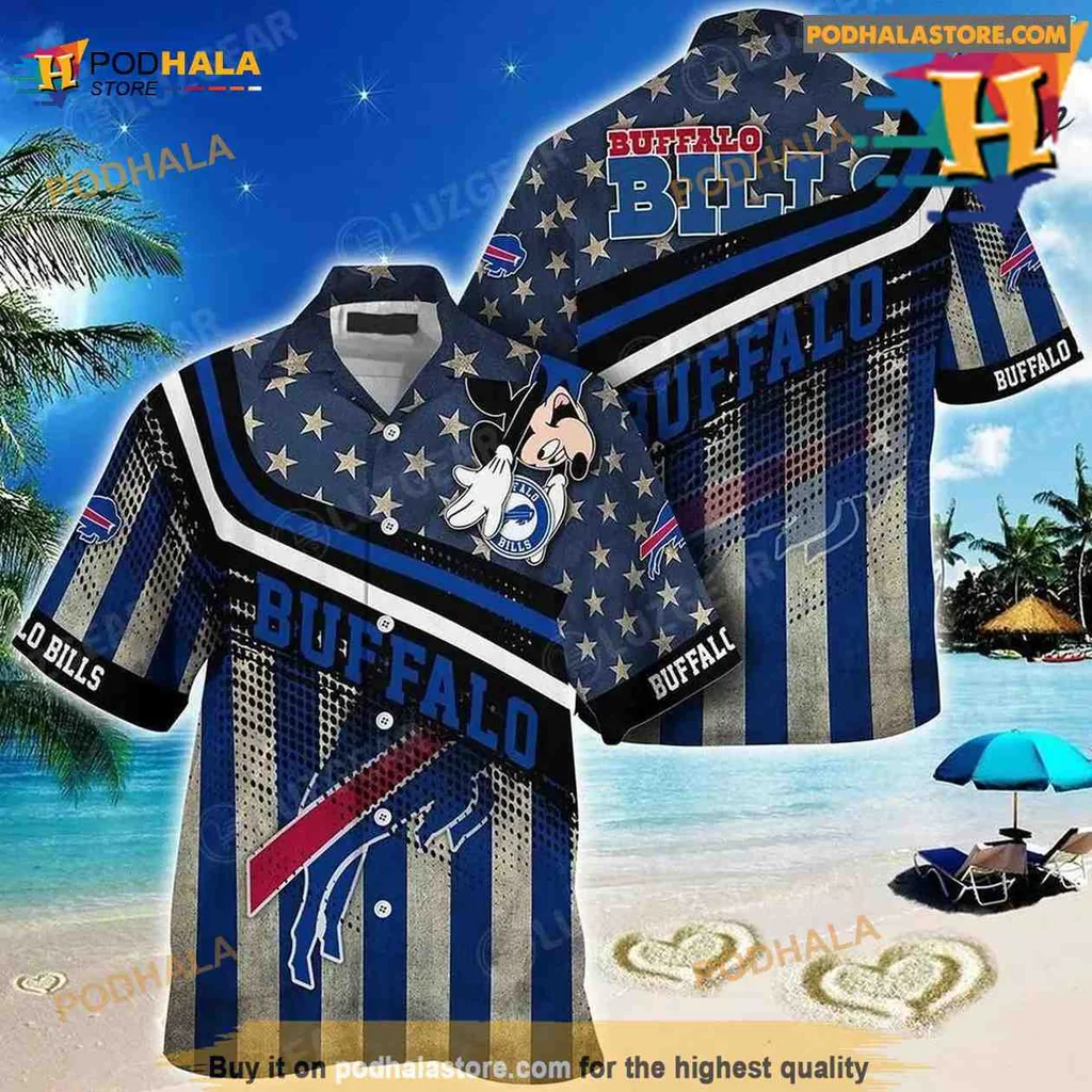 Buffalo Bills Mickey Mouse Hawaiian Shirt With American Flag Design