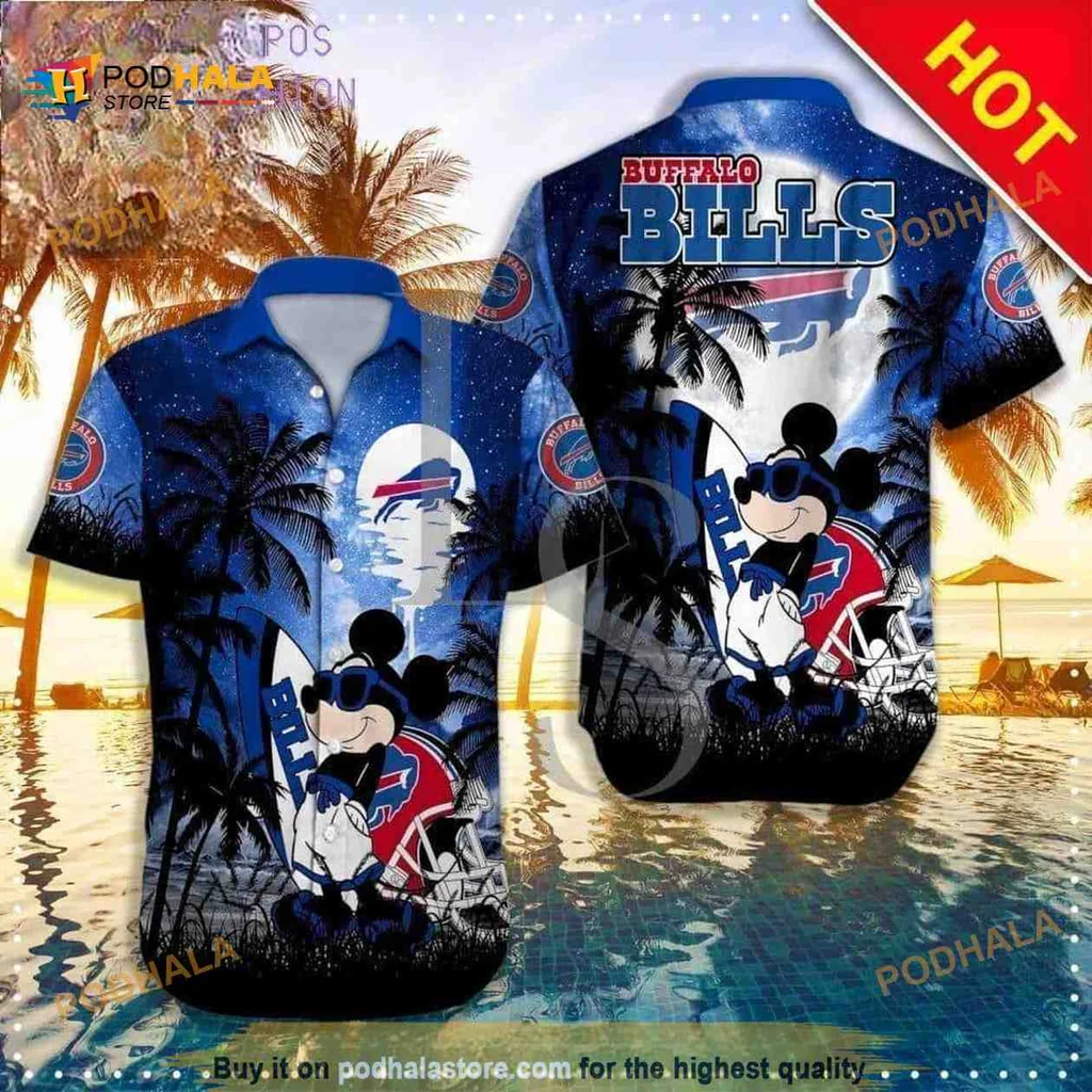 Buffalo Bills Mickey Mouse Hawaiian Shirt With Palm Trees