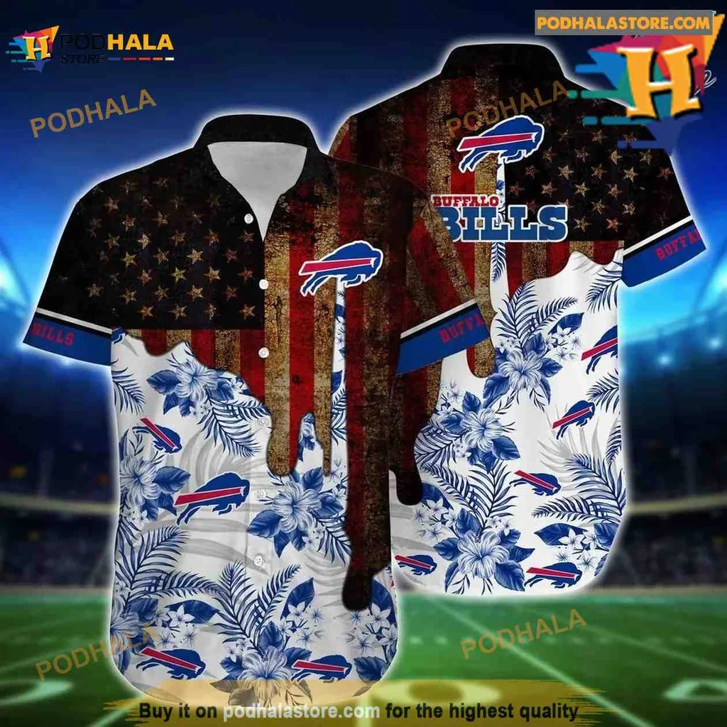 Buffalo Bills Patriotic Hawaiian Shirt With American Flag And Tropical Design