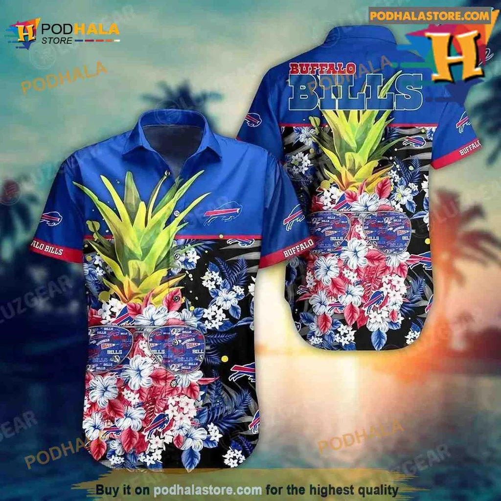Buffalo Bills Pineapple Hawaiian Shirt With Tropical Hibiscus Design