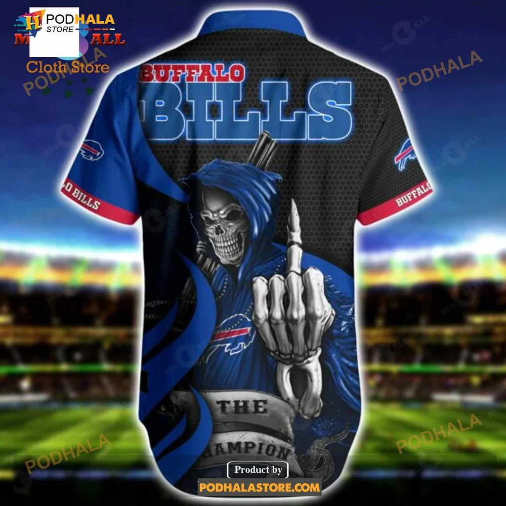 Buffalo Bills Skeleton Aloha Shirt, The Champion Design With Middle Finger Gesture Buffalo Bills Skeleton Aloha Shirt, The Champion Design With Middle Finger Gesture