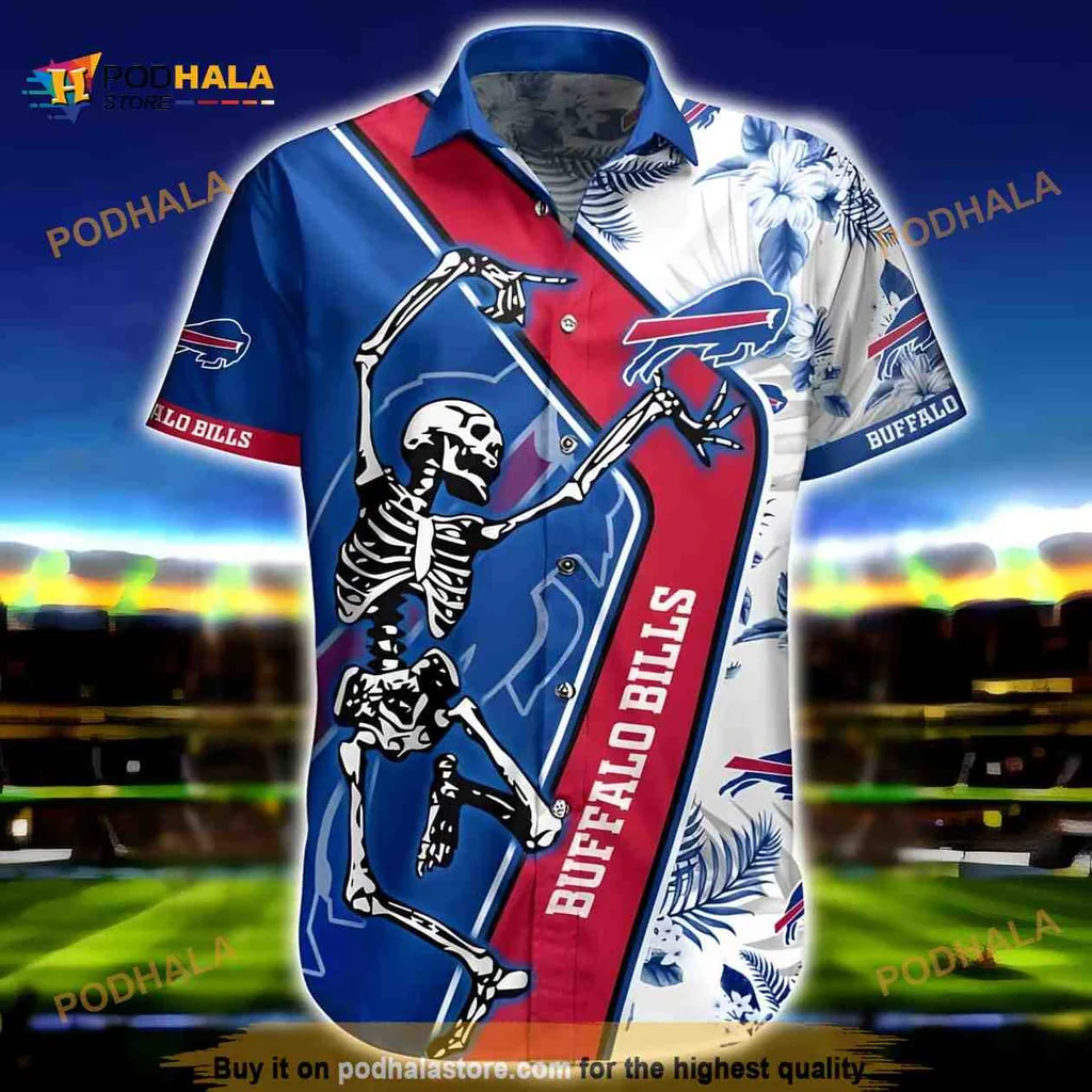 Buffalo Bills Skeleton Hawaiian Shirt With Tropical Floral Design