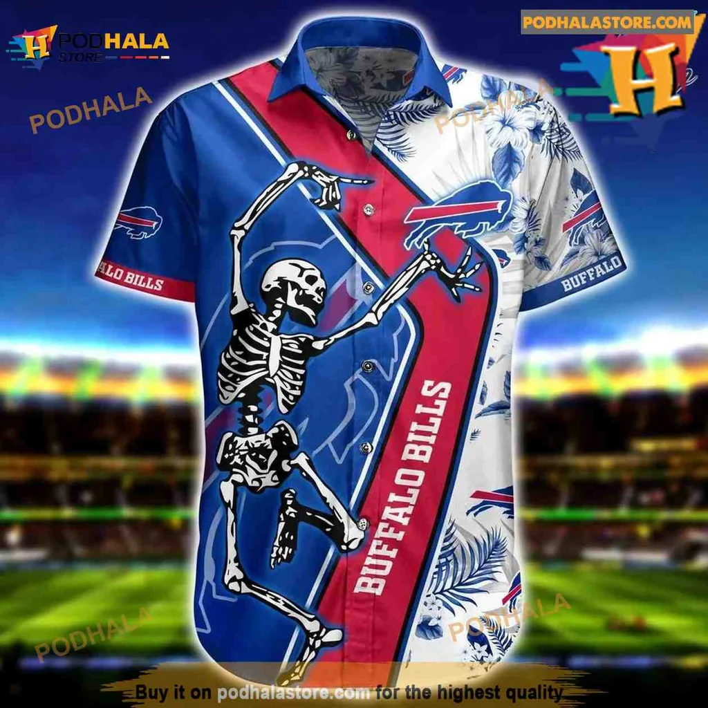 Buffalo Bills Skeleton Hawaiian Shirt With Tropical Foliage Design