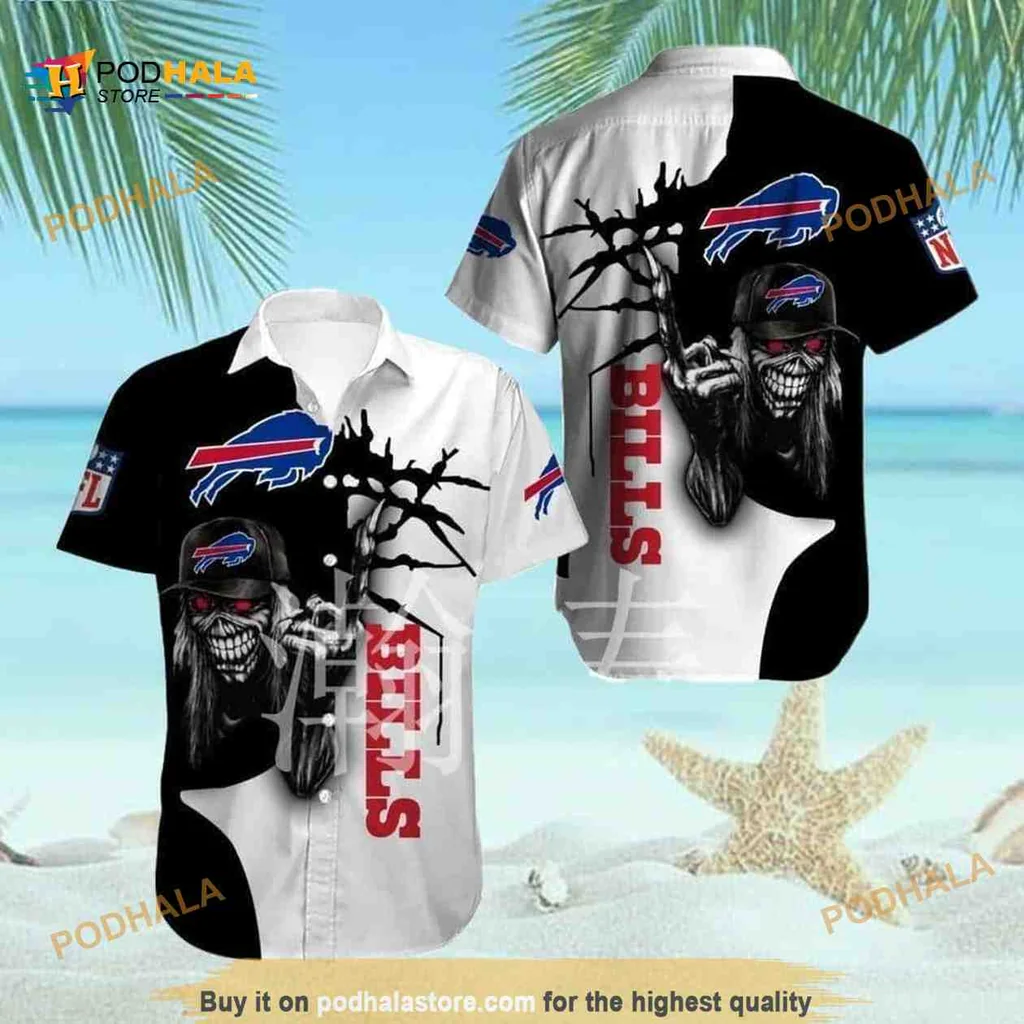 Buffalo Bills Skull Hawaiian Shirt With Football Design
