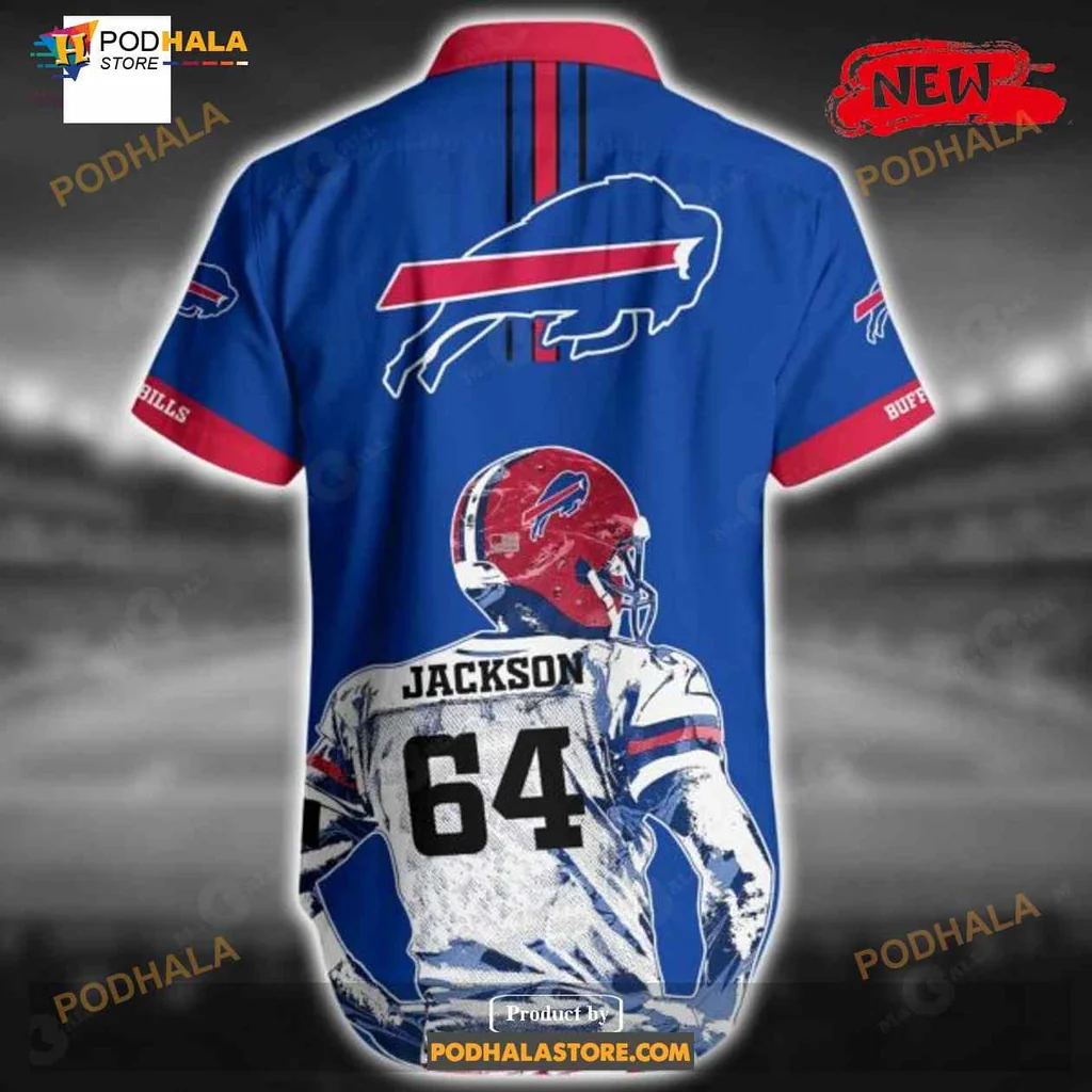 Buffalo Bills Summer Hawaiian Shirt Featuring Jackson 64 And Team Colors