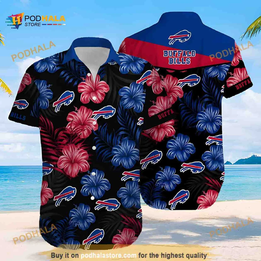 Buffalo Bills Tropical Aloha Shirt With Hibiscus Flowers