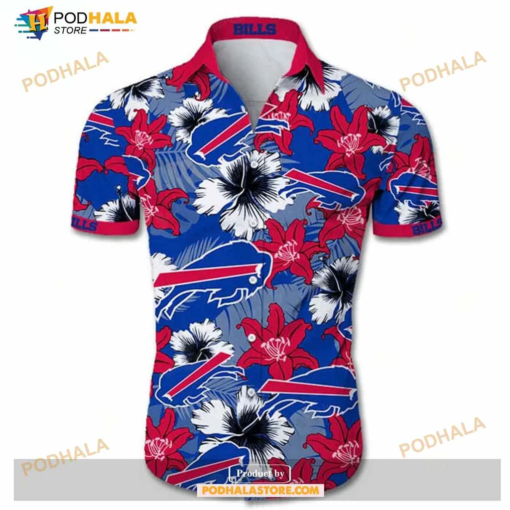 Buffalo Bills Tropical Aloha Shirt With Hibiscus Flowers